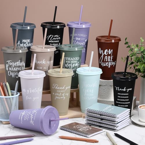 36 Pcs Employee Appreciation Gifts Bulk 24 oz Thank You Tumbler with Lid and Straw Mini Spiral Notebooks and Pens Appreciation Gifts for Team Employee Coworkers Teacher (36 Count)