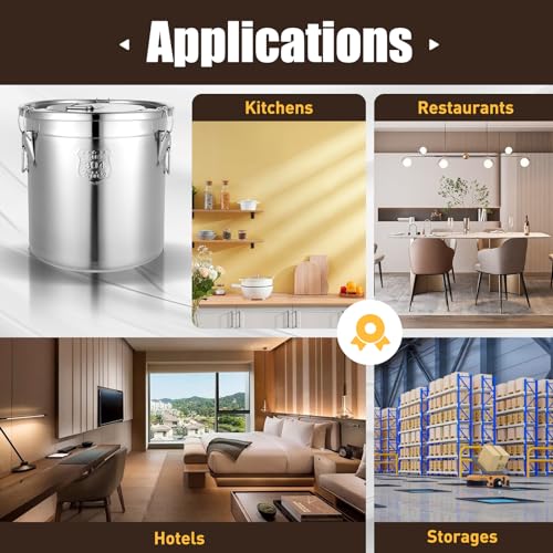 304 Stainless Steel Container 33L Airtight Food Storage Container with Lids & Locking Clips Stainless Steel Bucket for Kitchen