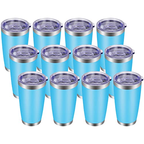 20oz Tumbler with Lid and Straw Stainless Steel Tumbler Cup Bulk Vacuum Insulated Double Wall Travel Coffee Mug Powder Coated Coffee Cup (12 Count)