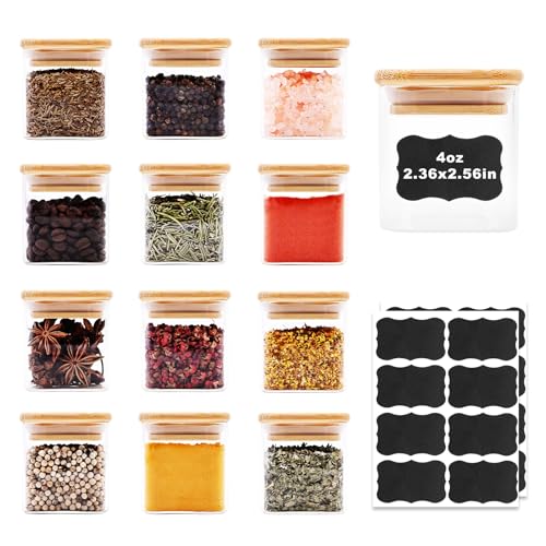 Glass Food Storage Jars Square 4oz (12 Count)