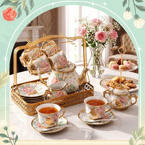 22 Pcs Vintage Porcelain Tea Sets for Adults (22 Count)