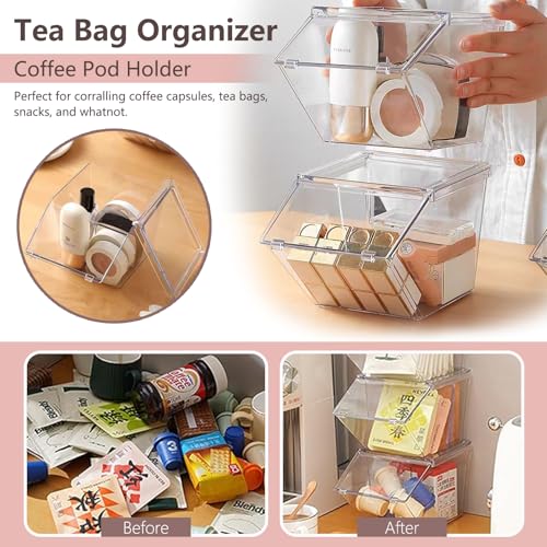 Stackable Tea Bag and Coffee Pod Organizer with Clear Front Flap (4 Count)