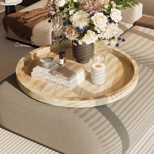 Round Ottoman Tray Large Wood Serving Tray for Table Living Room Bedroom