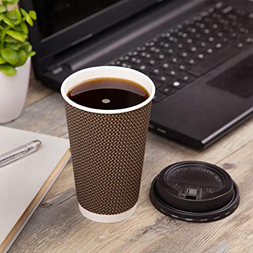 Brown Disposable Coffee Cups With Lids 16 oz (80 Count)