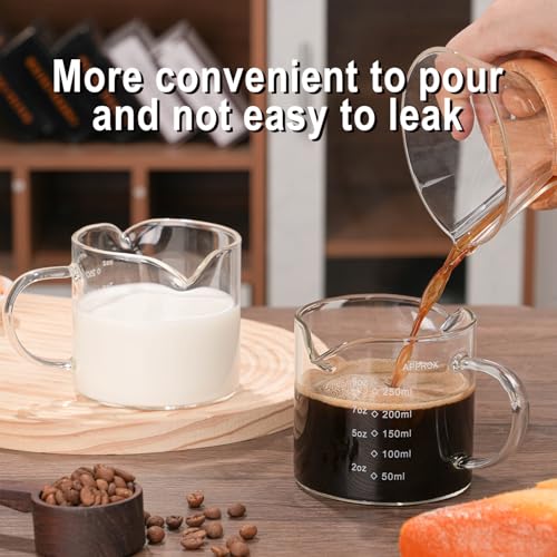 1 Pack 250ML 8.5OZ Measuring Cup Espresso Shot Glasses Double Spouts Large Coffee Cup with Handle Triple Pitcher Milk Cup Parts Clear Glass By BCnmviku