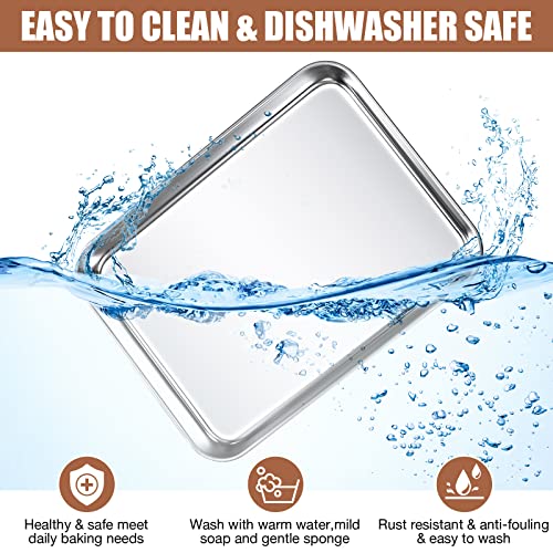 6 Pcs Baking Sheet Pan Set Stainless Steel Cookie Sheet Small Toaster Oven Pans Tray Barbecue Grill Pan Rectangle Trays Oven Freezer Bakery