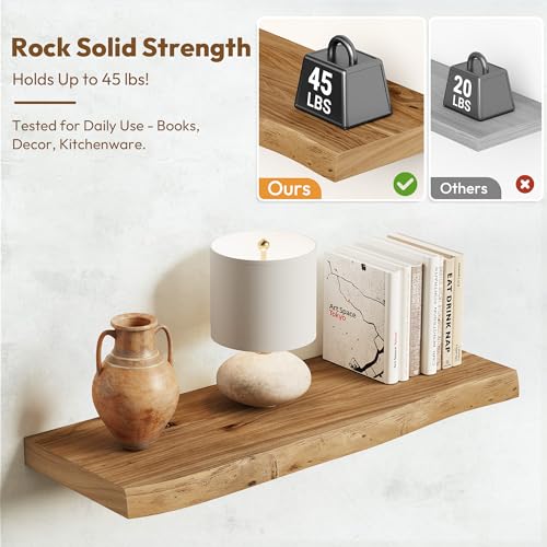 Wood Floating Shelves Live Edge 24” Set of 2 (2 Count)