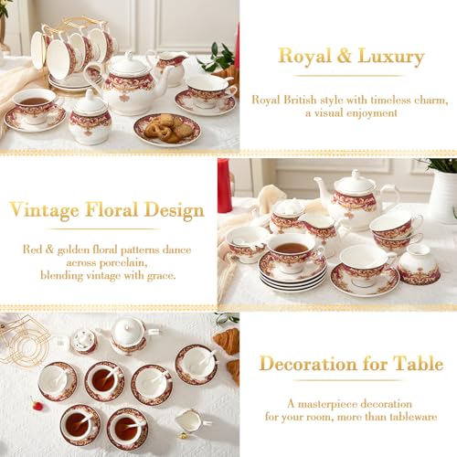 22 pcs Royal Vintage Porcelain Tea Set for 6 (22 Count)