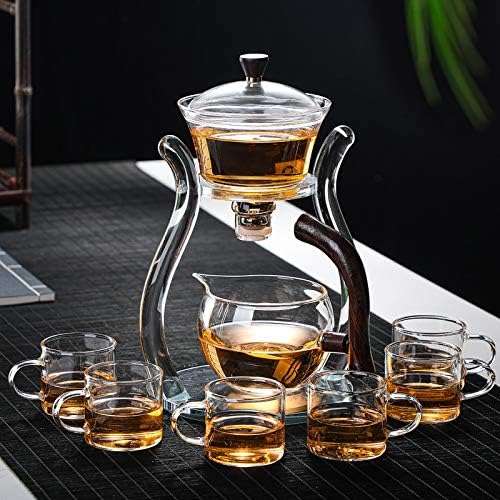 Lazy Kungfu Glass Tea Set Semi Automatic Drip Rotating with Infuser Glass Teapot Set