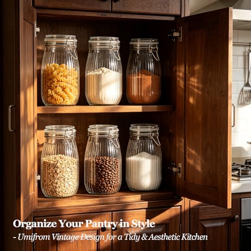 Ribbed Glass Jars with Airtight Lids 51oz 3 Pack Wide Mouth Bulk (3 Count)
