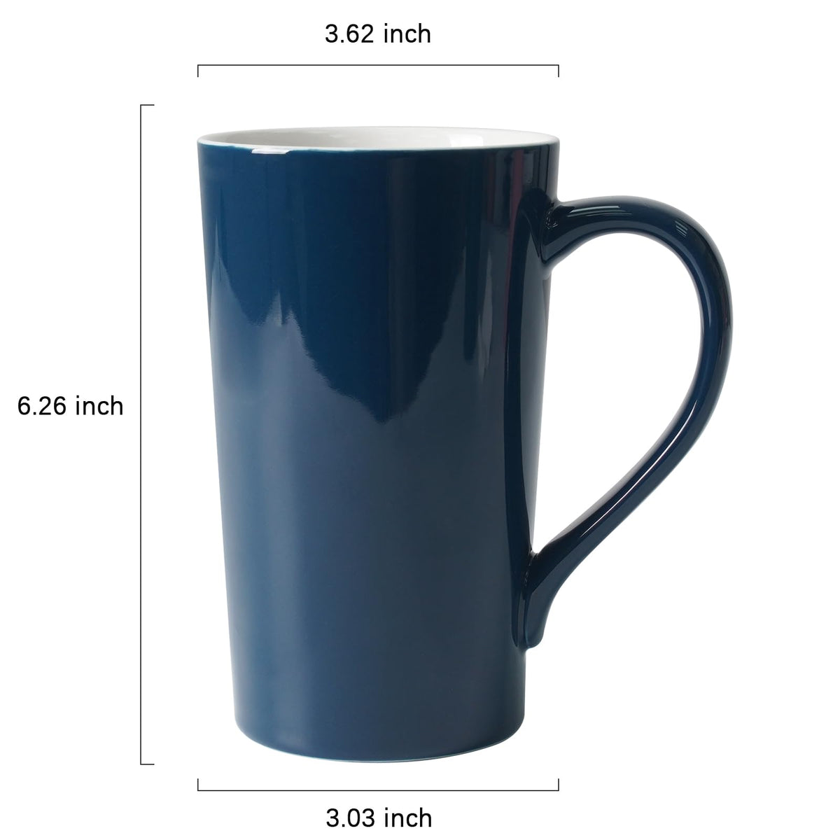 Blue stoneware mug with handle, front view
