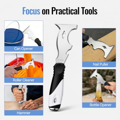 10-in-1 Putty Knife, MultiUse Paint Scraper Tool, Hammer End