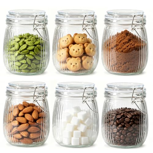 Ribbed Glass Mason Jars with Airtight Lids 25oz 6 Pack Sourdough (6 Count)