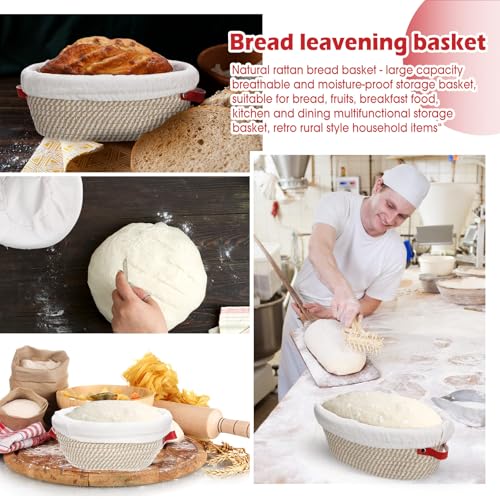 6 Set Cotton Rope Banneton Bread Proofing Basket with Cloth Liner and Plastic Scraper Banneton Dough Sourdough Proofing Bowls Kit for Home Sourdough Bakers (6 Count)