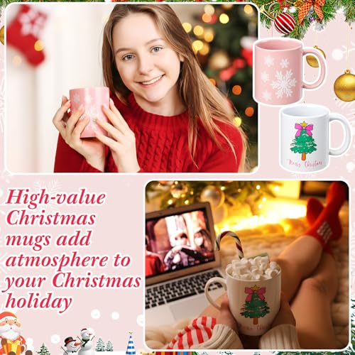 8 Pieces 12 oz Christmas Winter Coffee Mugs Gifts Set with Handle Ceramic Matching Cups for Staff Home School Office Table Centerpieces Housewarming Holiday Party (8 Count)