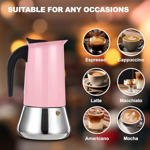 2 Cup Stovetop Espresso Maker Stainless Steel Moka Pot Stove Top Percolator Italian Coffee Makers Capable Mocha Greca Machine Cafe Classic Induction Cookers for Home and Camping 100ml 3.3oz