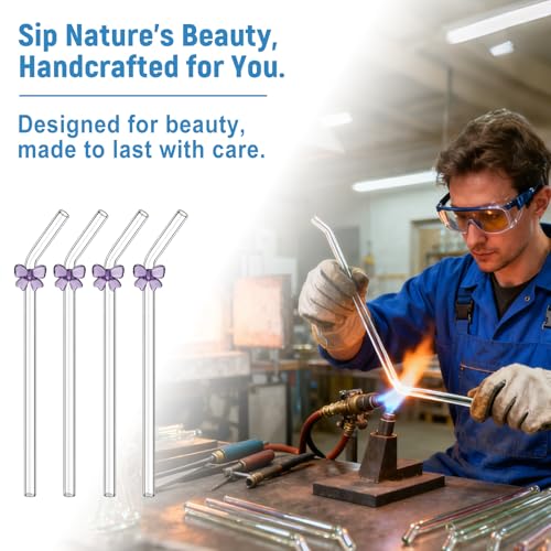 8pack Purple Bow Glass Straws with Charms (8 Count)