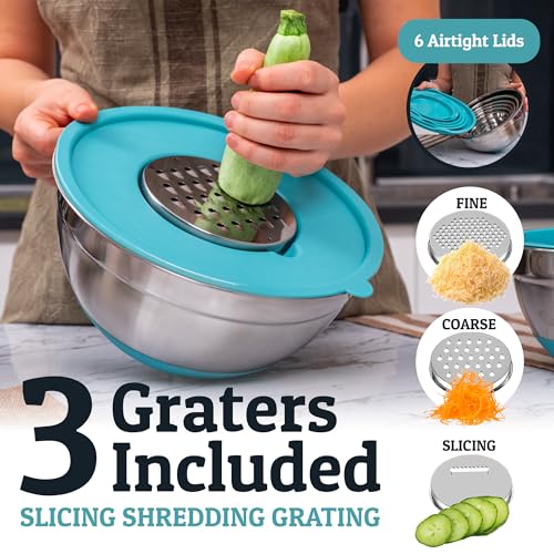 PriorityChef 6pc Stainless Steel Mixing Bowls with Lids Set (6 Count)