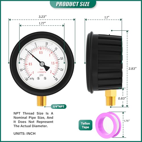 30 30PSI Stainless Steel Liquid Filled Pressure Gauge