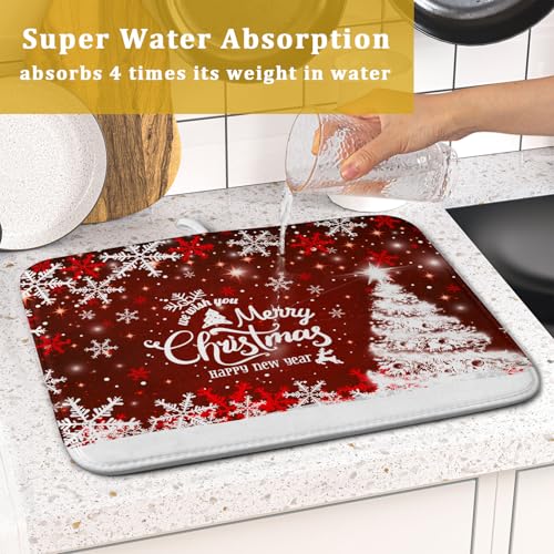 Happy New Year Red Dish Drying Mat for Kitchen Counter