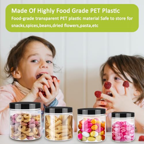 12pcs Plastic Jars with Lids 16 oz & 8 oz & 4 oz