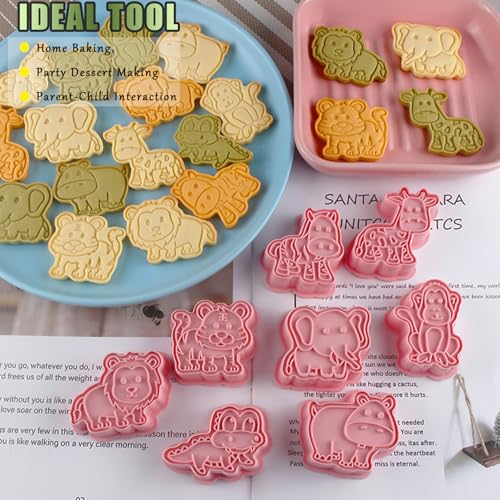 8 Pcs Animal Cookie Cutters Set Baking Molds 3D Animal Press type Cookie Cutter for Baking
