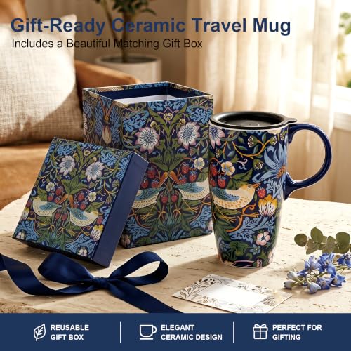 17oz Ceramic Travel Mug with Lid & Handle