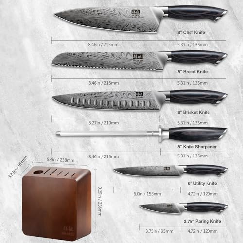 Kitchen Knife Set with Double Sided Magnetic Knife Block (7 Count)