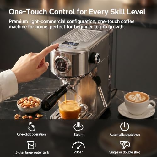 H10B Programmable Espresso Machine with LED Display & Pressure Gauge