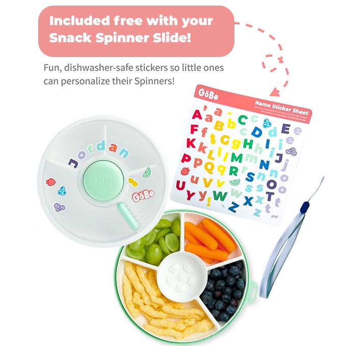 Kids Small Snack Spinner Slide Bundle with Hand Strap and Sticker Sheet