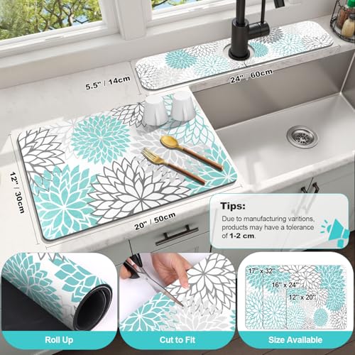 2PCS 12" x 20" Dish Drying Mat & 24" x 5.5" Sink Splash Guard