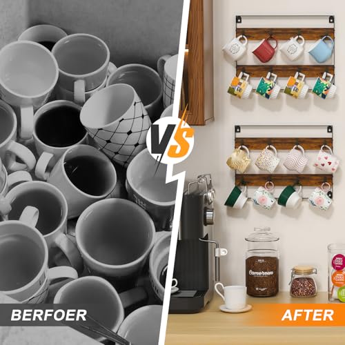 Rustic Wood Coffee Mug Rack