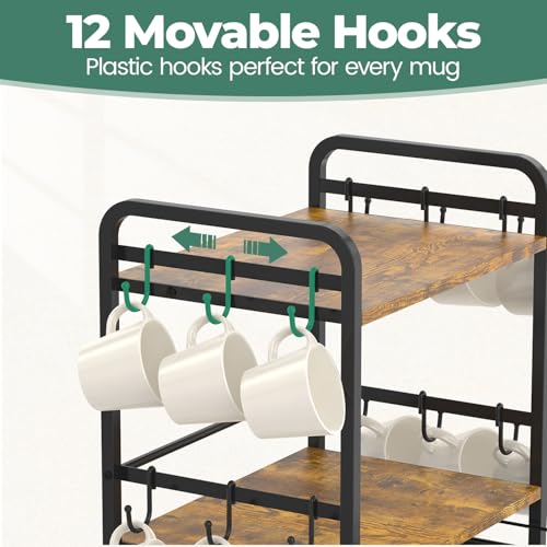 Coffee Bar Organizer Station Shelf Mug Holder for Countertop