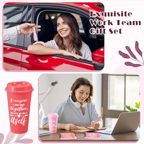 12 Set 48 Pcs Team Appreciation Gift Set Inspirational Employee Appreciation Gift Bulk 16 oz Coffee Cups with Team Notebook Pen Keychains for Staff Teacher (12 Count)