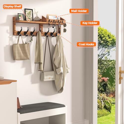 29" Coat Rack Wall Mount with Shelf & 11 Hooks