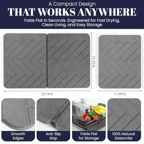 Folding Stone Dish Drying Mat for Kitchen Counter 23"x15"