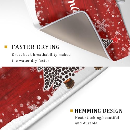 Merry Christmas Tree Red Dish Drying Mat for Kitchen Counter