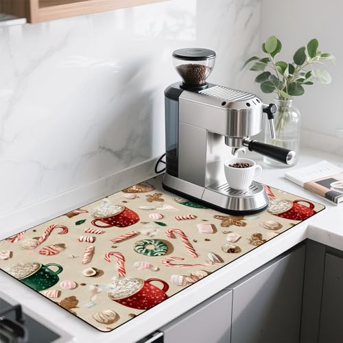Coffee Bar Mat Absorbent Dish Drying Mat Cuttable Hide Stain Draining Table Pad for Kitchen Counter Coffee Bar Accessories