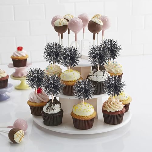 40 PCS Black Foil Firework Cupcake Toppers Sparkle Tinsel Cupcakae Picks Sparkler Fireworks Party Decorations Cocktail Fruit Toothpick for Birthday Wedding Graduation Party Decorations Supplies (40 Count)