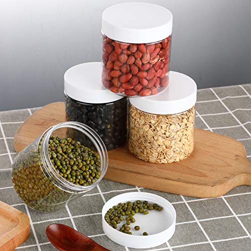 4 Pcs Plastic Jars Wide Mouth with Lids (8 Ounce)