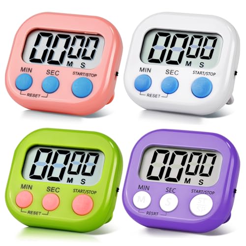 4 Pack Digital Kitchen Timer Magnetic Digital Timer with Big Display Loud Ring Cooking Timers for Cooking (4 Count)