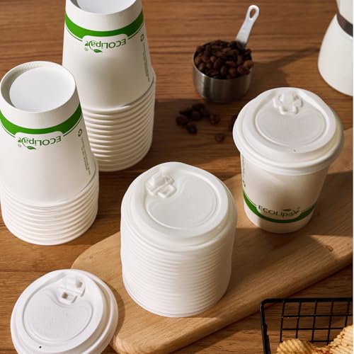 200 Count 8 oz Compostable Paper Coffee Cups with CPLA Lid