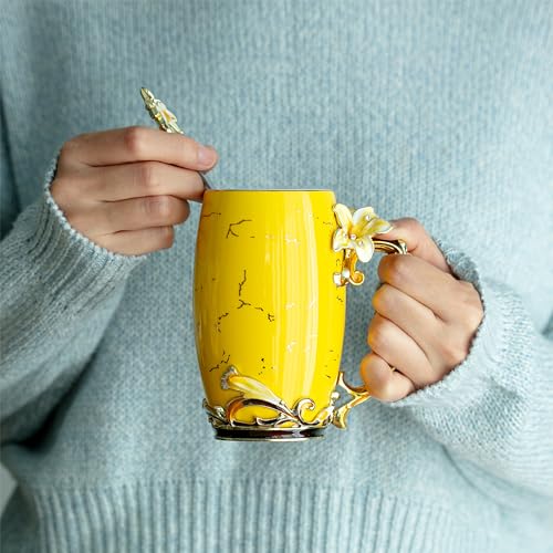 BTaT Floral Ceramic Mugs with Spoon