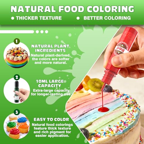 Natural Food Coloring 6 Colors x 10ml (2.1 Fl Oz)