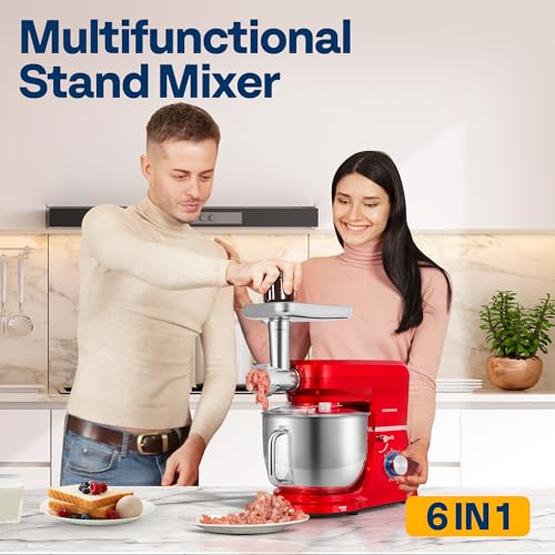 6-in-1 Stand Mixer, 8.5-Quart Tilt-Head Mixer, 10 Speeds, Red