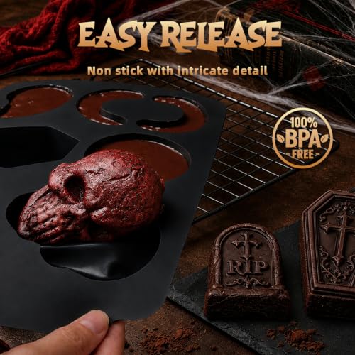 Skull Cake Pizza Pan 6 Spooky Shapes Halloween Silicone Baking Mold