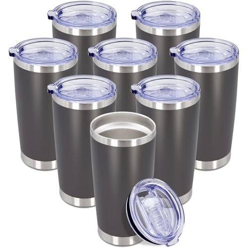 20oz Tumbler Insulated Coffee Tumblers with Lid Stainless Steel Grey 8P (8 Count)