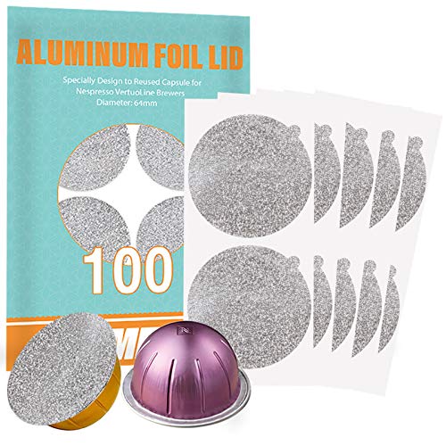 Aluminum Foils Lids to Reuse Vertuoline Capsules Coffee Pods Compatible with Nespresso VertuoLine Machine 64mm (100 Count)