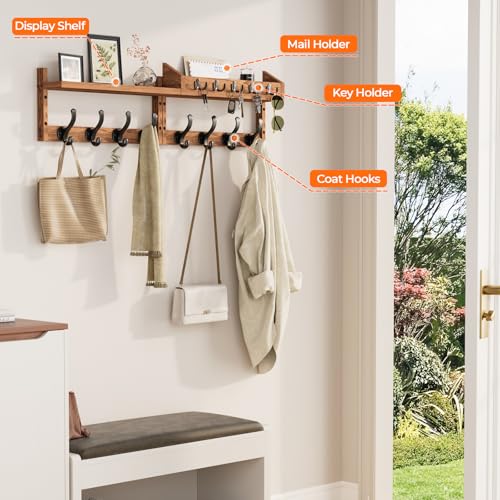 35" Coat Rack Wall Mount with Shelf & 13 Hooks