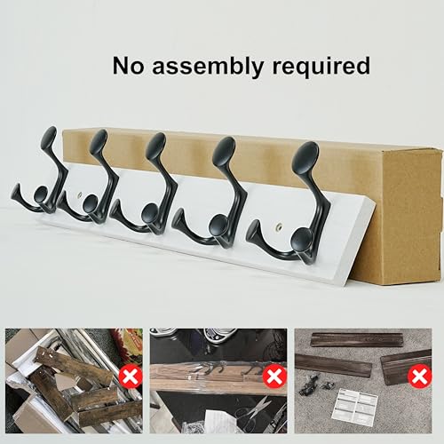 24 Inch White Wood Coat Rack Wall Mount with 5 Triple Hooks (2 Count)
